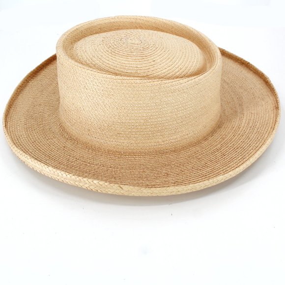 Vintage 1950s 1960s Straw Cowboy Hat Gambler Crown Mid Brim Cream Beige - Picture 5 of 12